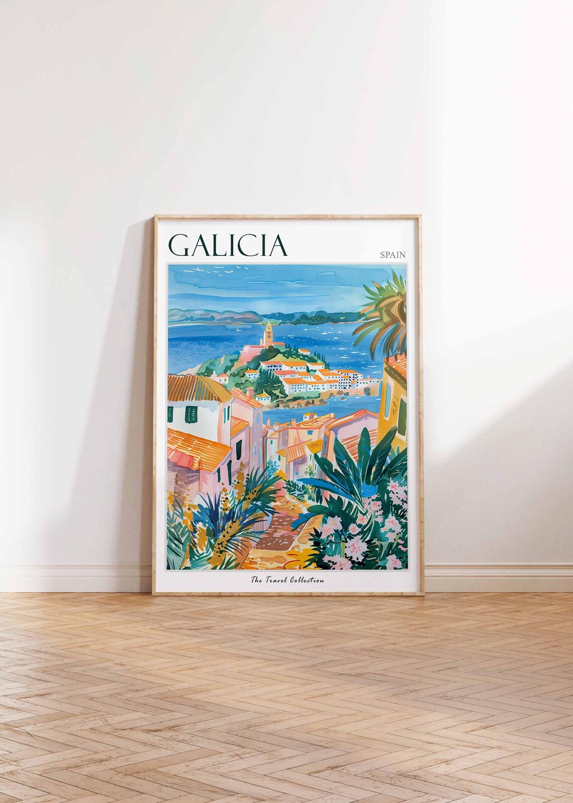 Galicia Spain Travel Poster Hillside Town Bay View Art Collection Scene - Image 2