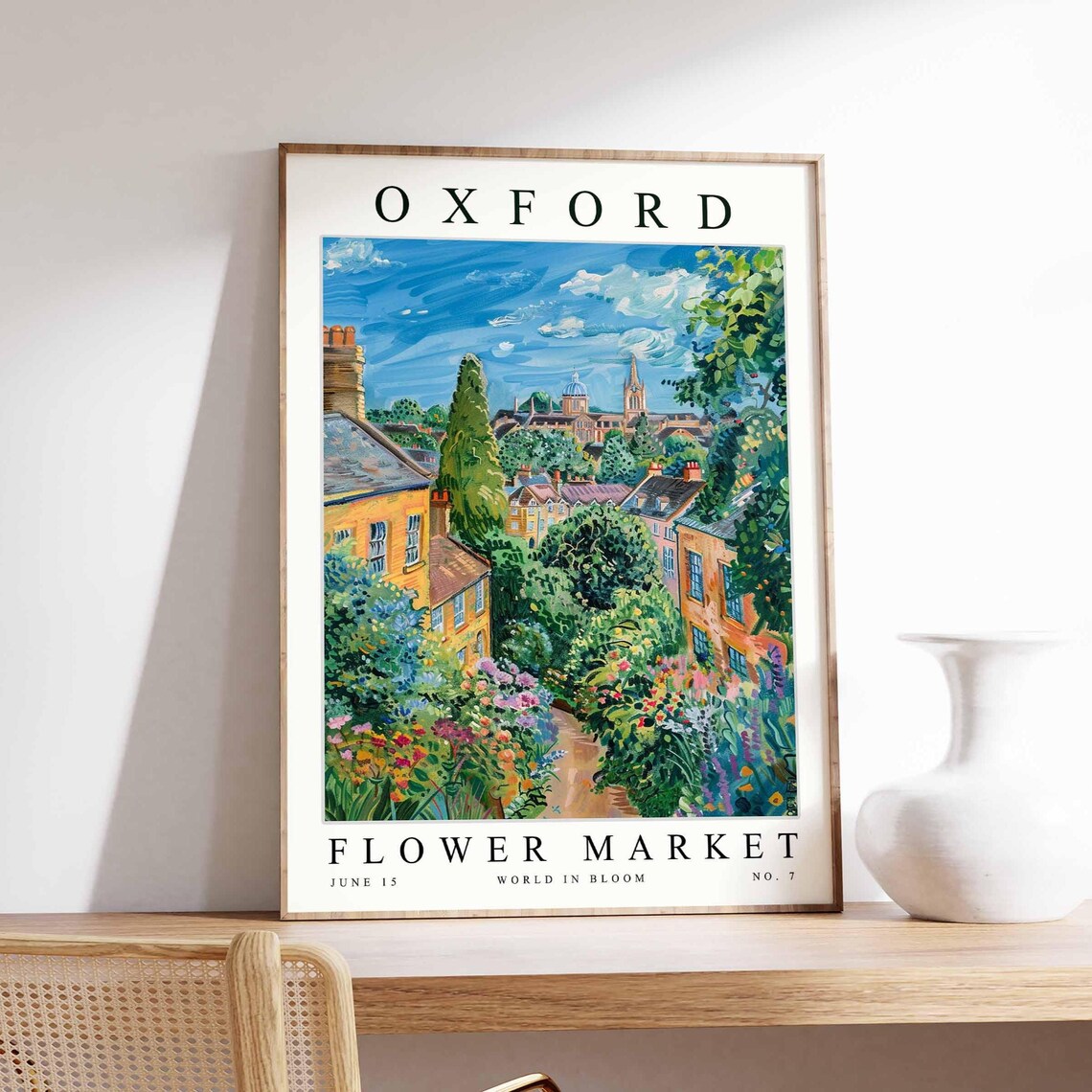 Oxford Flower Market Dome Spire Garden Path Watercolor Art Poster