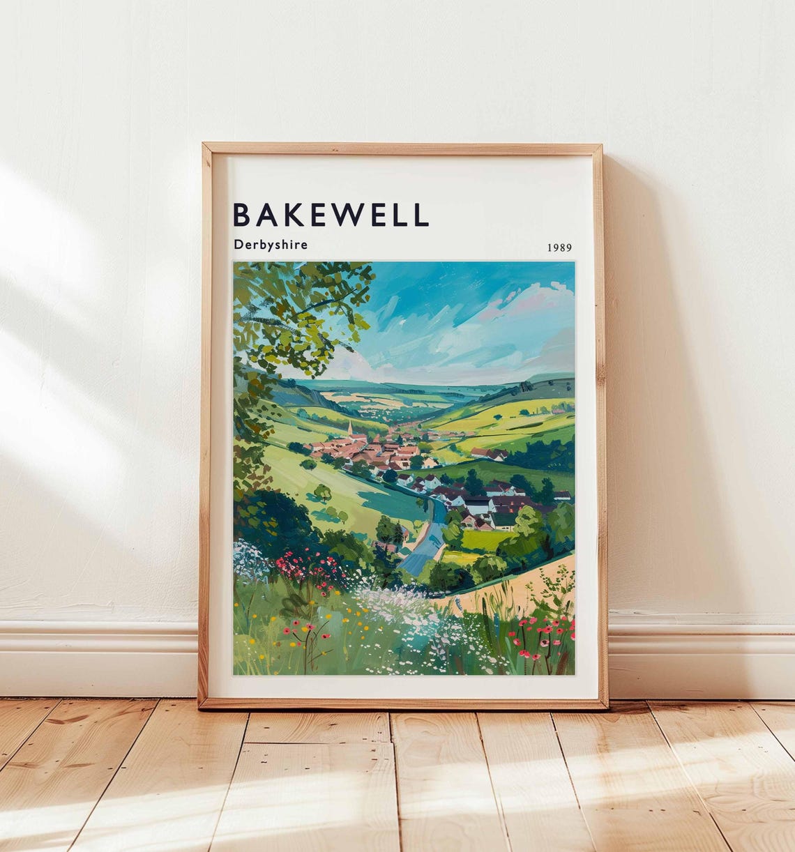 Bakewell Derbyshire 1989 Valley Town Church Wildflowers Poster
