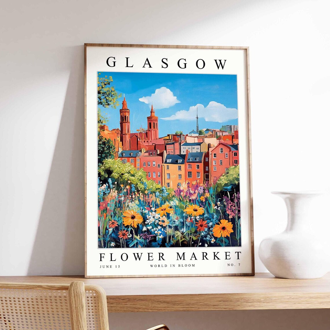 Glasgow Flower Market Scotland Church Spires Daisies Floral Art Poster