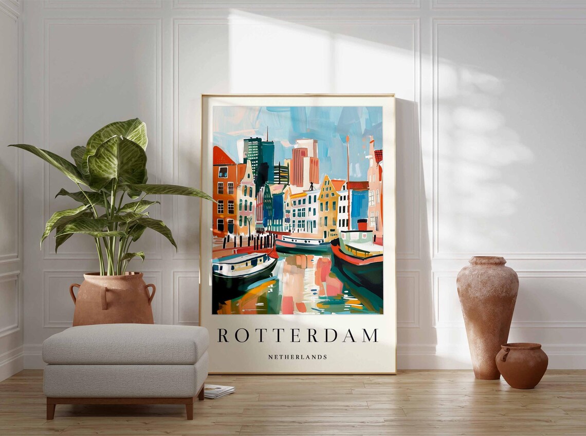 Rotterdam Netherlands Canal Boats Colorful Cityscape Harbor Poster - Image 4