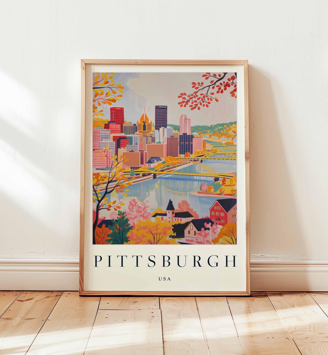 Pittsburgh Cityscape Travel Poster, Pennsylvania Print