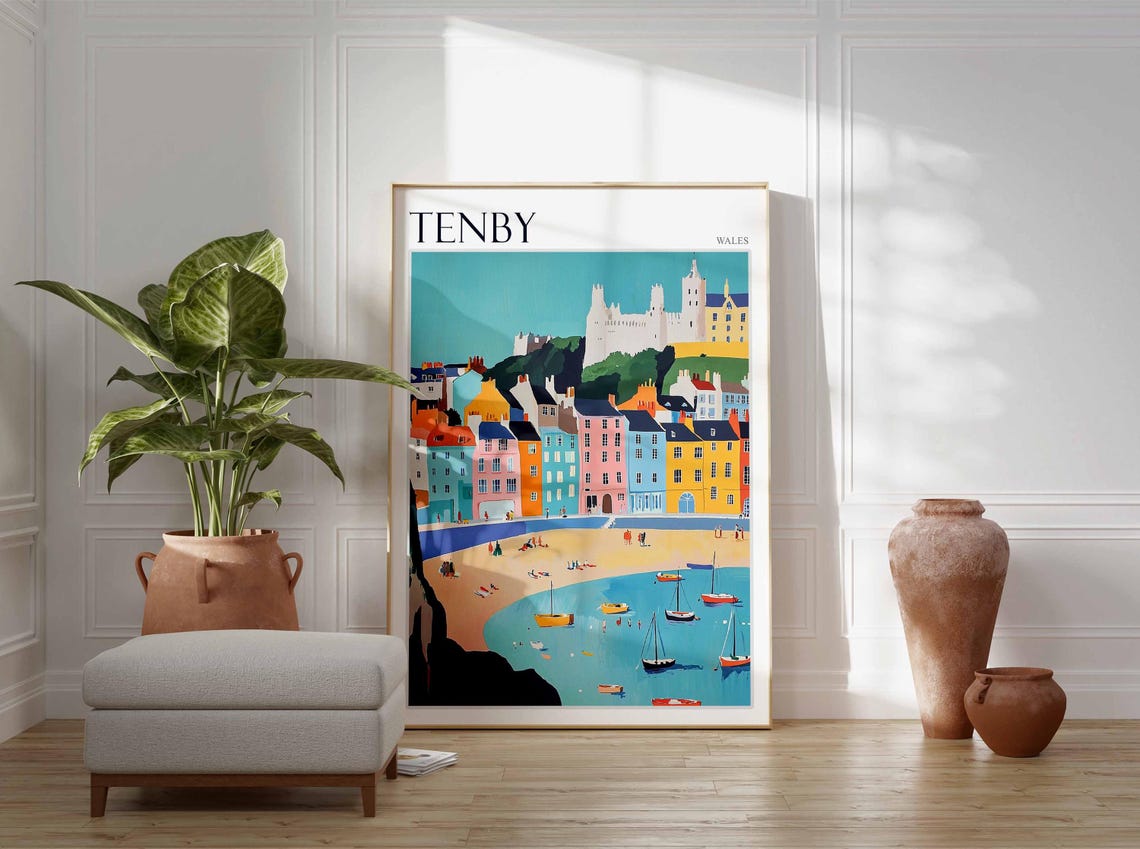 Tenby Poster Wales Poster Uk Travel Poster Coastal Wall Art Uk Home Decor Welsh Travel Decor Tenby Travel Print Wales Travel Print - Image 3
