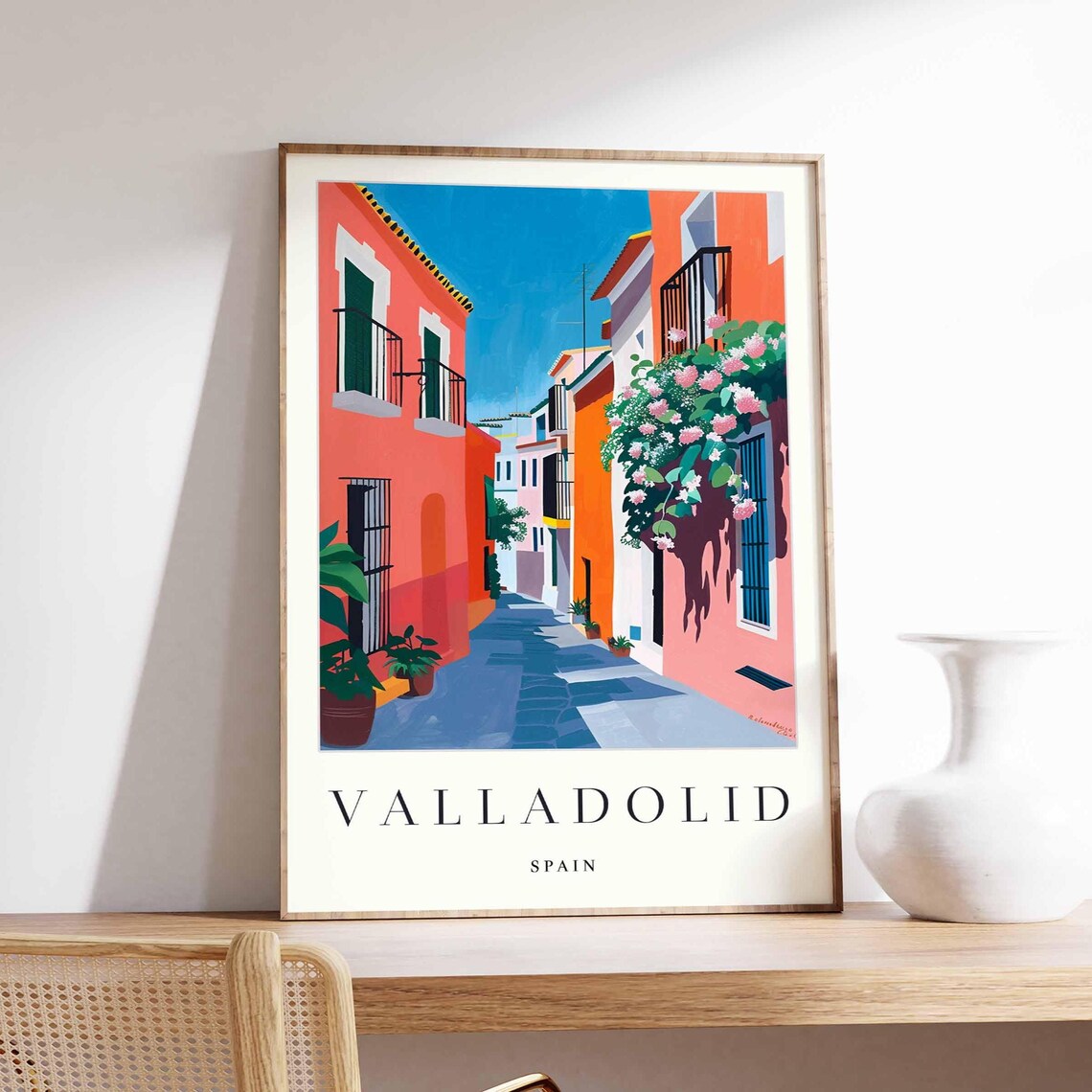 Valladolid Spain Colorful Old Town Street Spanish Travel Poster