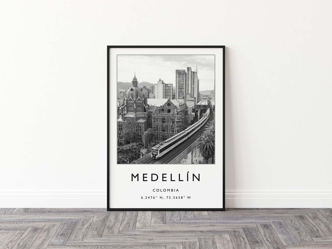 Medellín Colombia Metro Train City Center Black White Photo Poster - Image 3