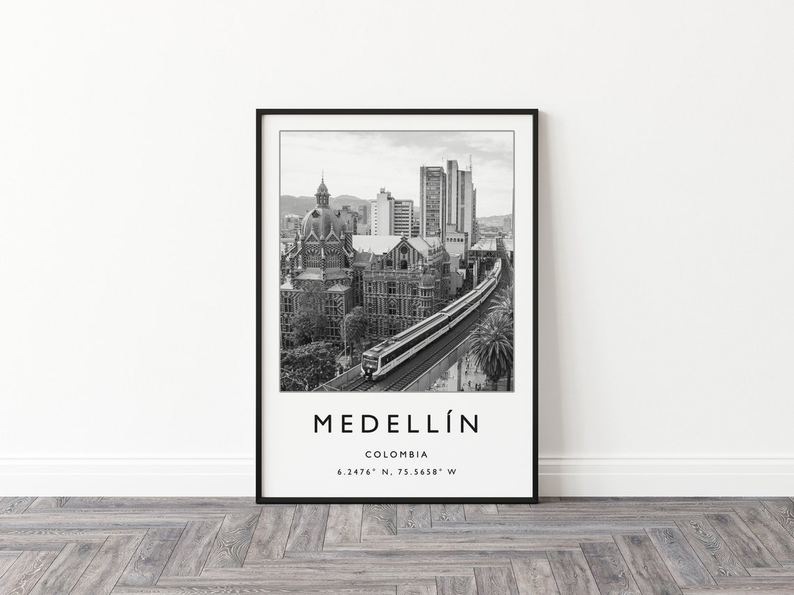 Medellin Colombia Travel Print Medellin Travel Poster Colombia Travel Print South America Travel Poster Travel Gift Black And White - Image 3