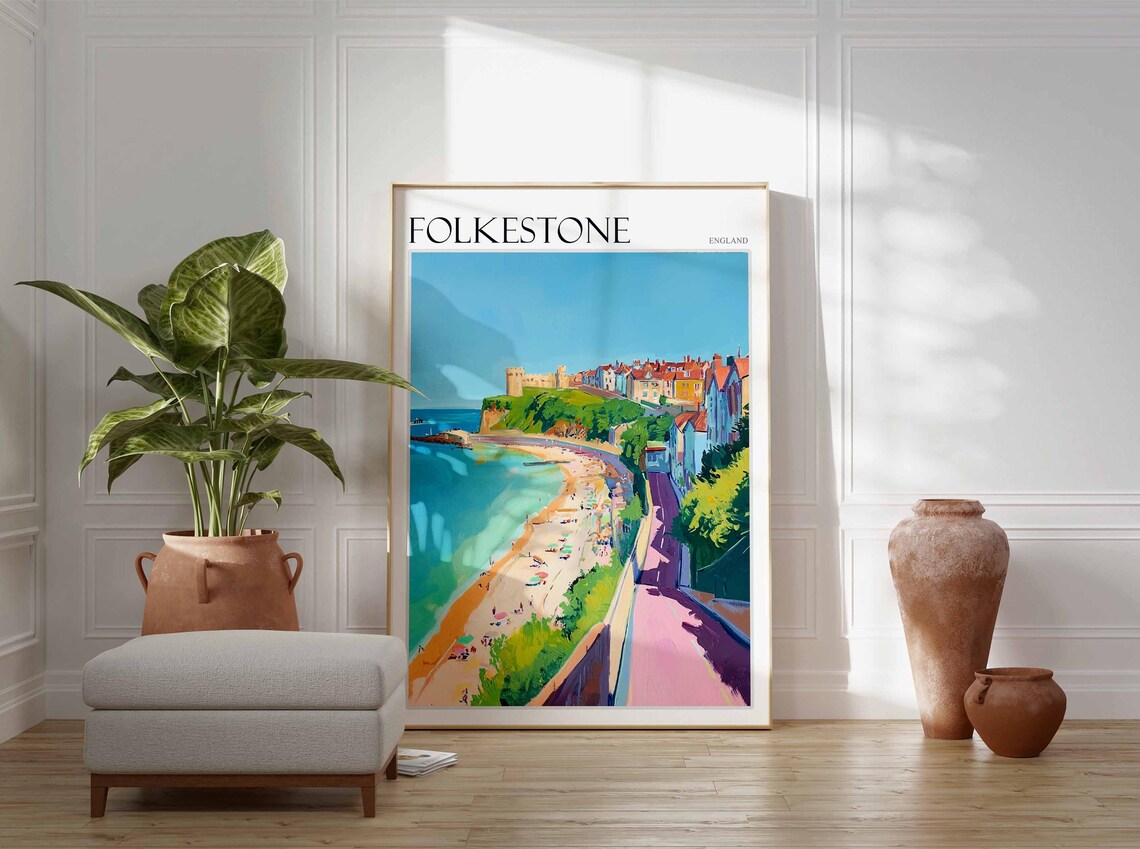 Folkestone Poster England Travel Poster Seaside Poster Coastal Wall Art British Home Decor Uk Travel Poster English Coastal Town - Image 3