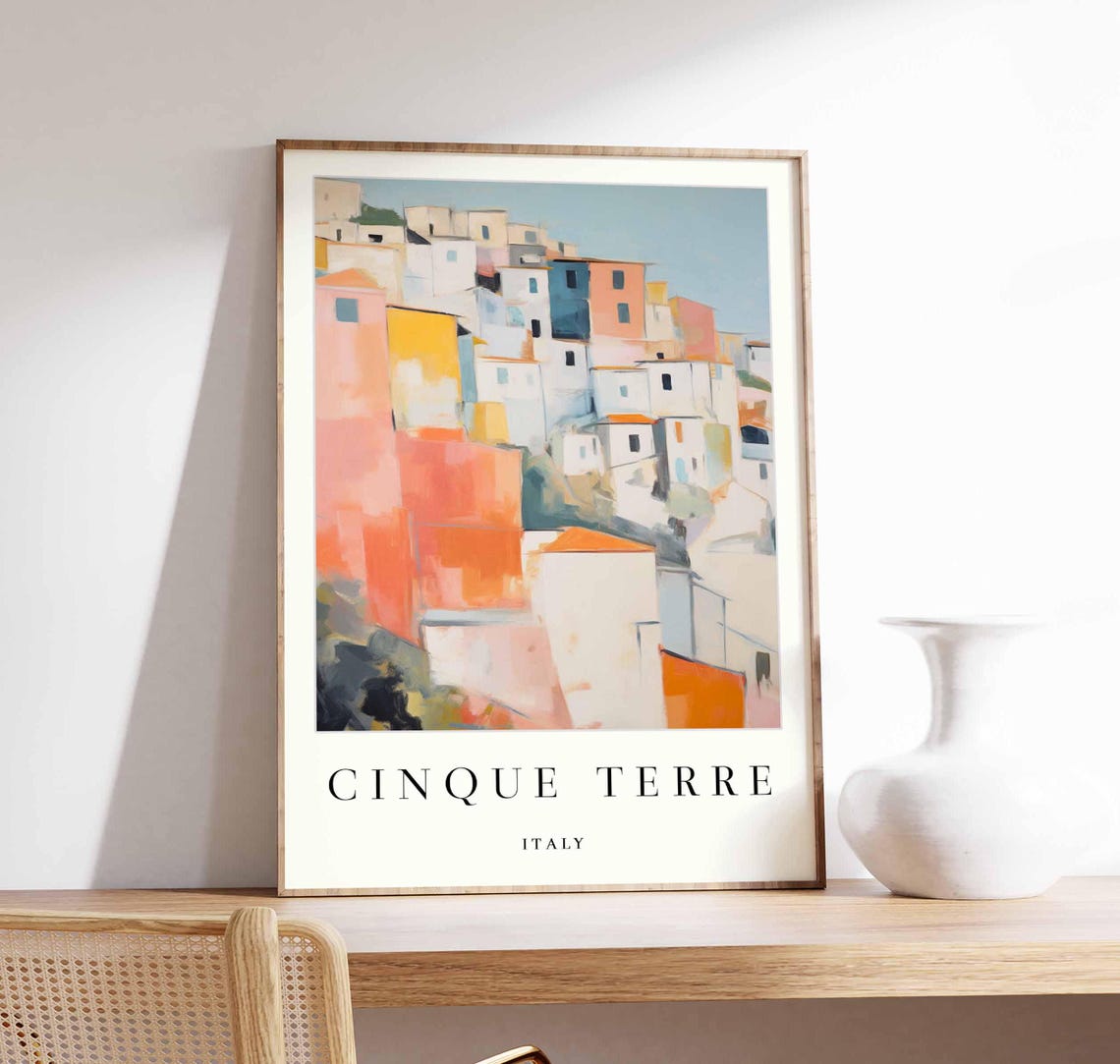 Cinque Terre Pastel Abstract Block Houses Coastal Italy Travel Poster