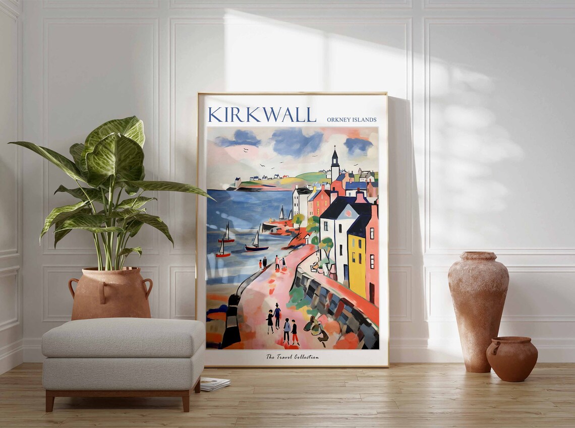 Kirkwall Orkney Islands Harbor Church Colorful Town Travel Poster - Image 3