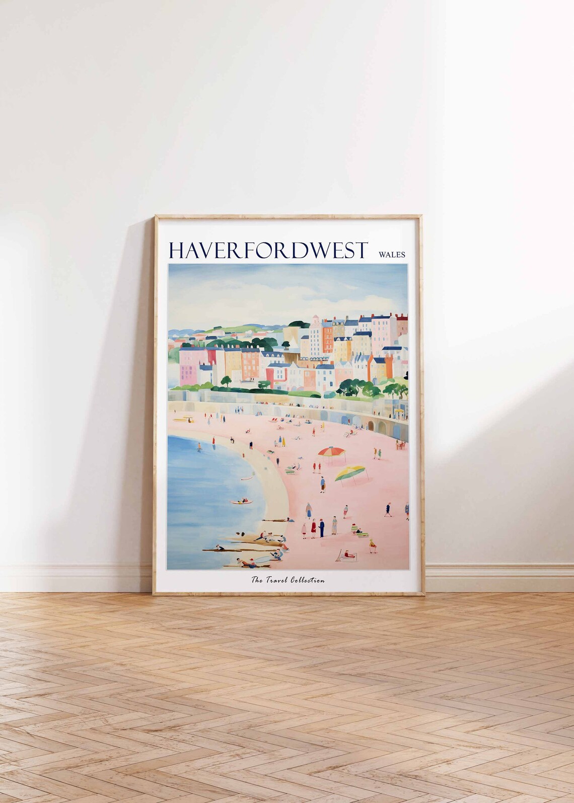Haverfordwest Wales Pink Beach Cove Curved Promenade Town Poster - Image 2