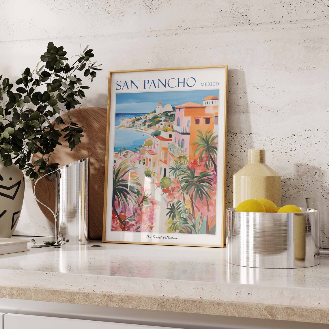 San Pancho Mexico Colorful Coastal Town Bougainvillea Painting Poster - Image 2