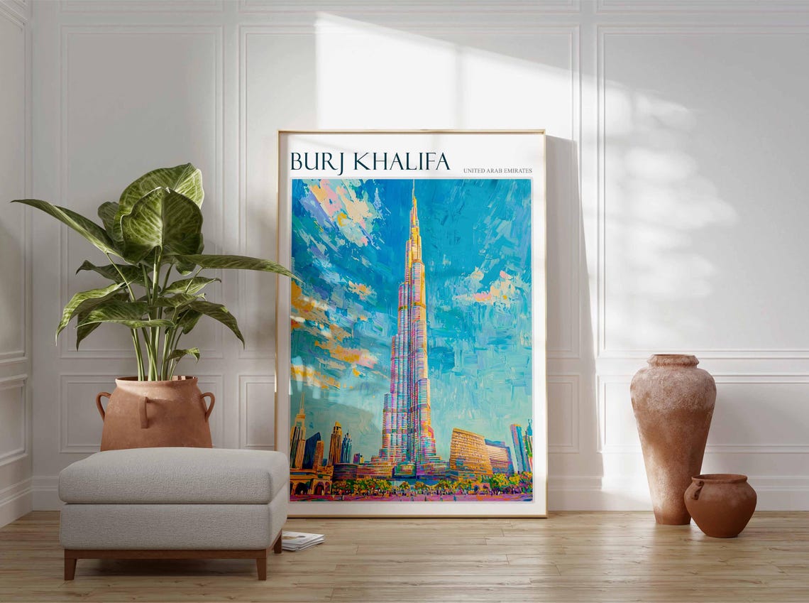 Burj Khalifa Dubai City Skyline Impressionist Oil Painting Poster - Image 2
