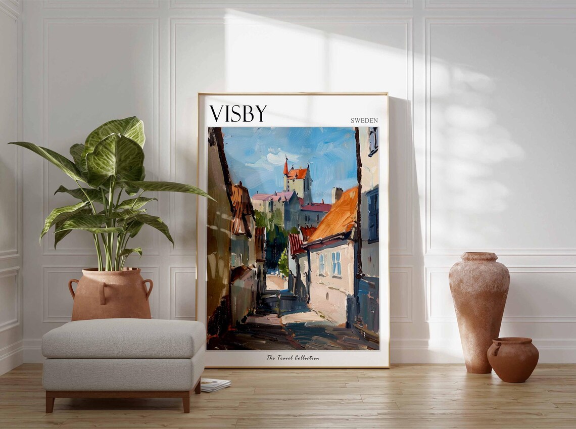 Visby Sweden Old Town Street Historic Houses Travel Art Poster - Image 3
