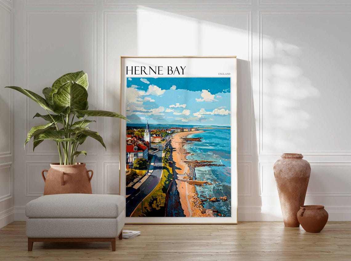 Herne Bay England Coastal Road Clock Tower Breakwaters Poster - Image 3