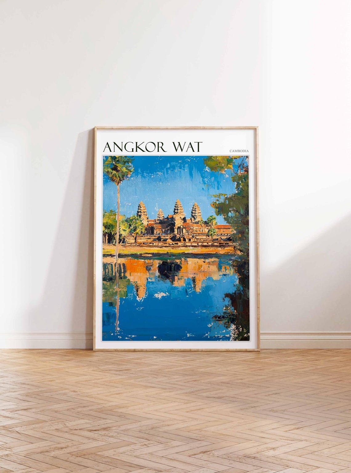 Angkor Wat Cambodia Ancient Temple Palm Painting Travel Poster - Image 3