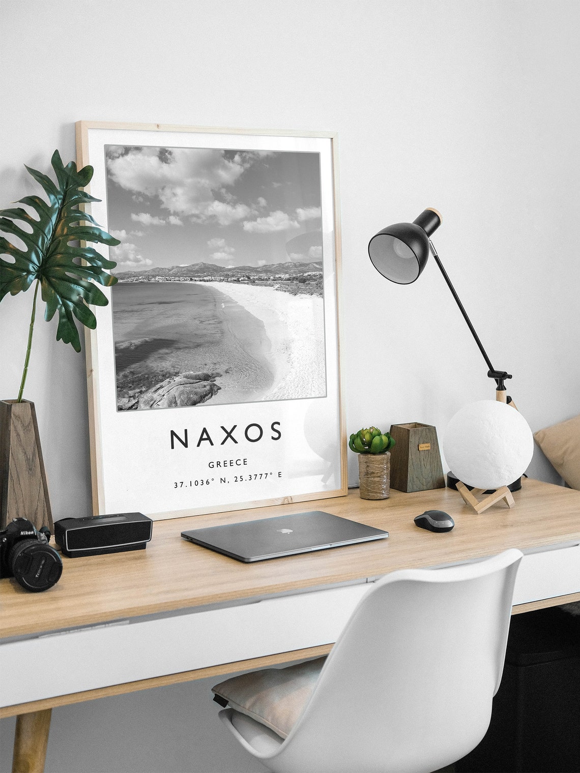 Naxos Greece Aegean Beach Shoreline Black White Photo Poster - Image 3
