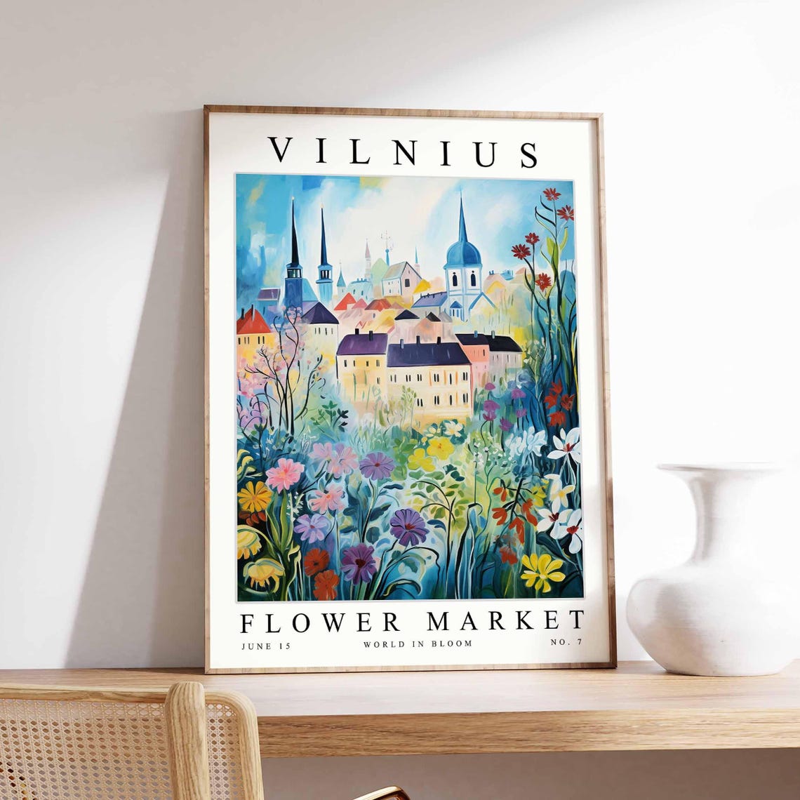 Vilnius Lithuania Flower Market Old Town Spires Bloom Art Poster