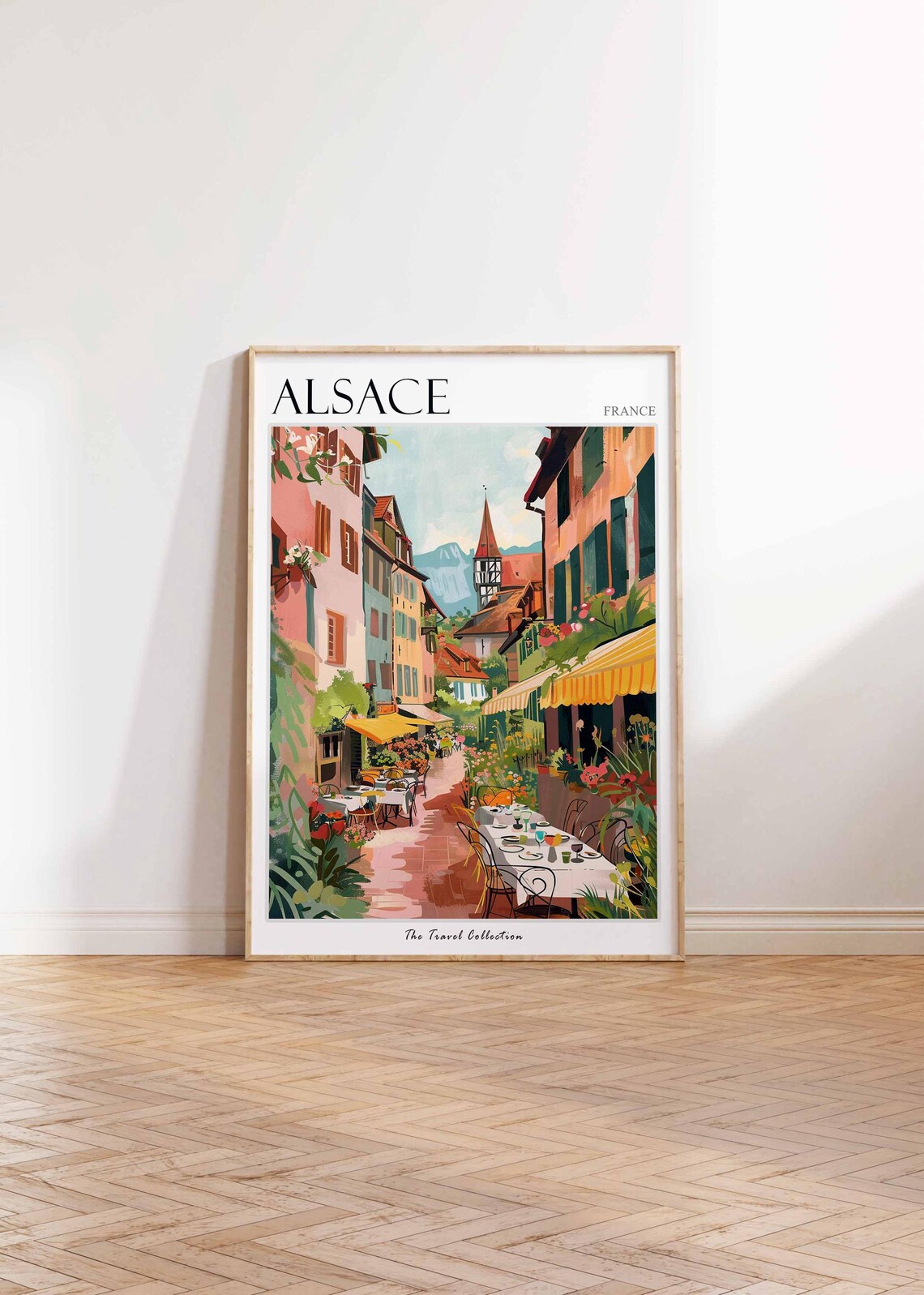 Alsace France Charming Old Town Street Side Cafe Travel Poster - Image 2