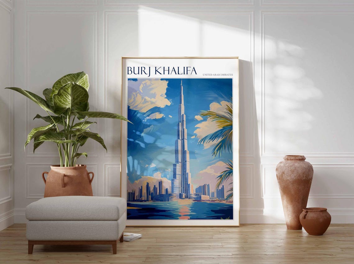 Burj Khalifa Dubai Tower Over the Water and City Skyline Poster - Image 2