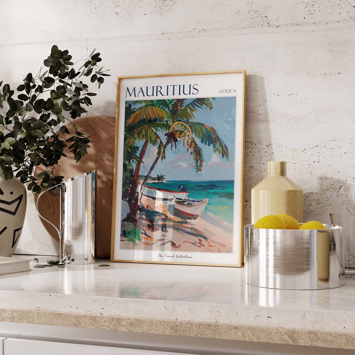 Mauritius Africa Tropical Beach Palm Boat Artwork Travel Poster - Image 3