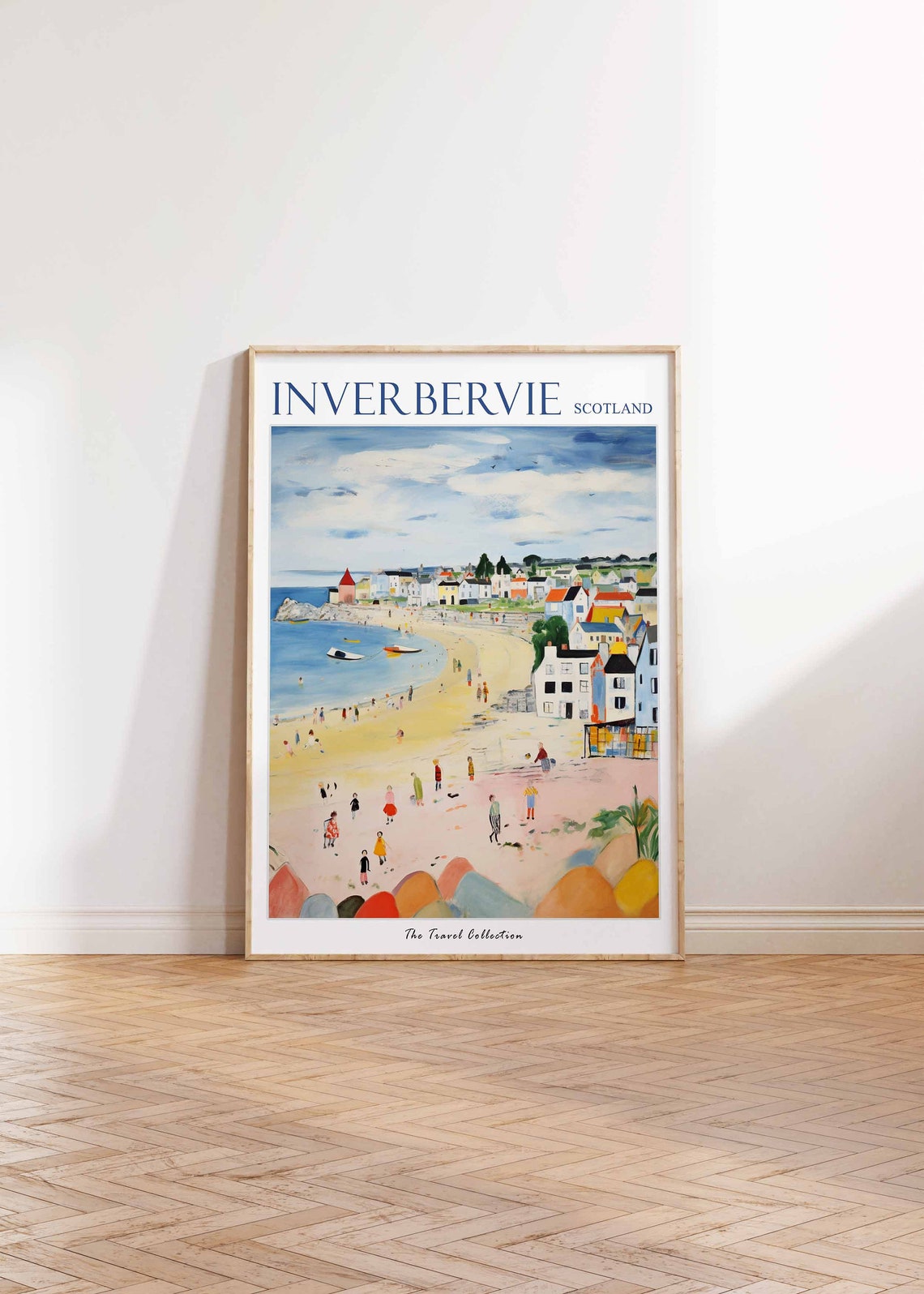 Inverbervie Scotland Bustling Beach Cove and Pastel Harbor Poster - Image 2