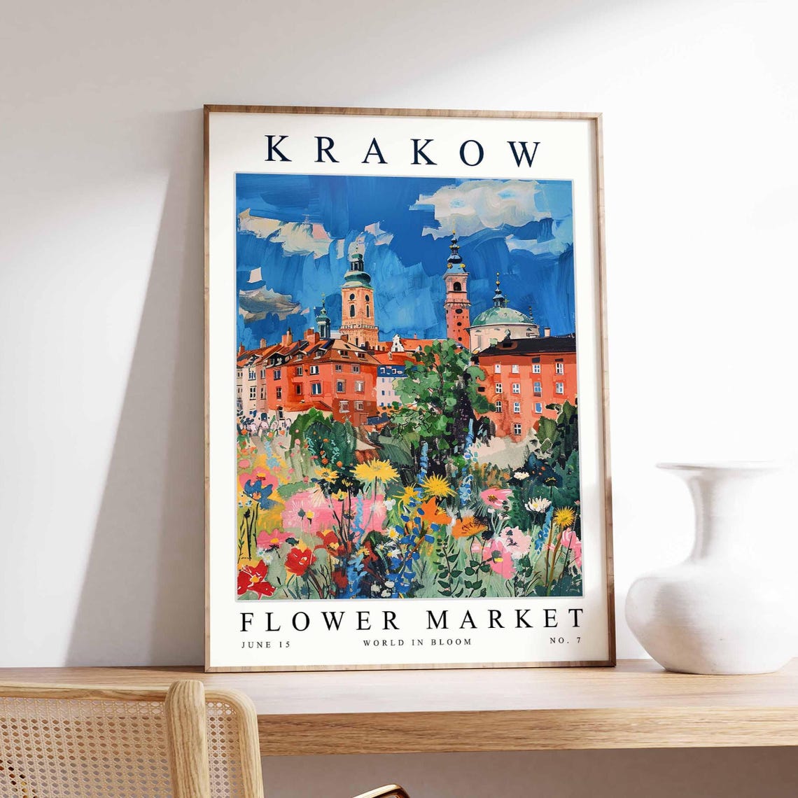 Krakow Flower Market Town Hall Tower Pink Cosmos Blooms Poster