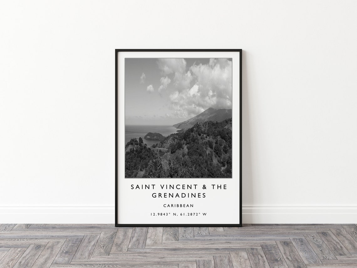 Saint Vincent Caribbean Island Mountains Black and White Photo Poster - Image 2