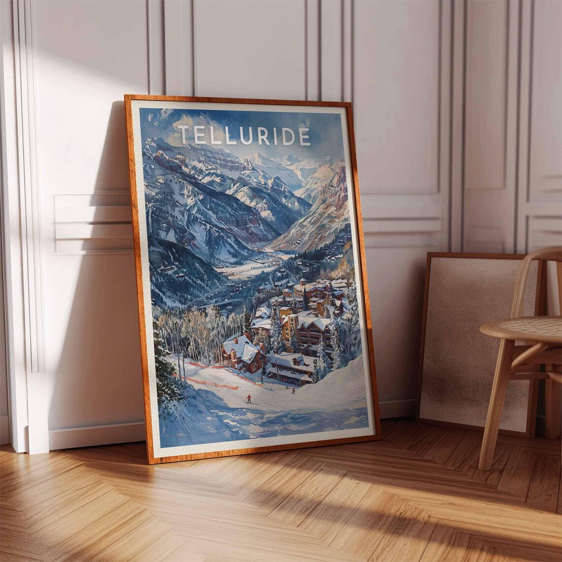 Telluride Watercolor Town Beneath Rugged Snowy Peaks Colorado Poster - Image 3