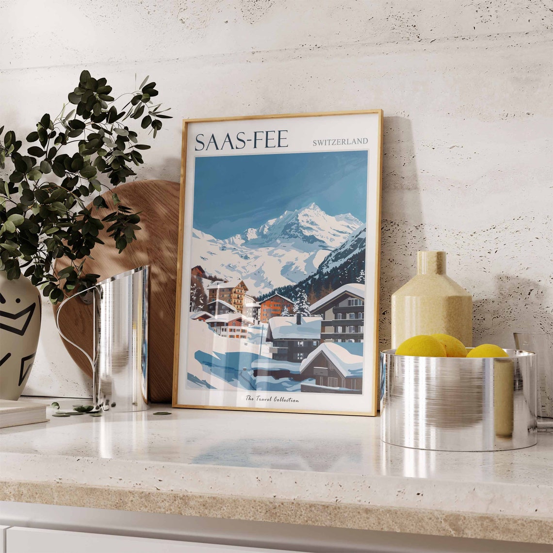 Saas-Fee Switzerland Colorful Snow Village Peaks Winter Poster - Image 2