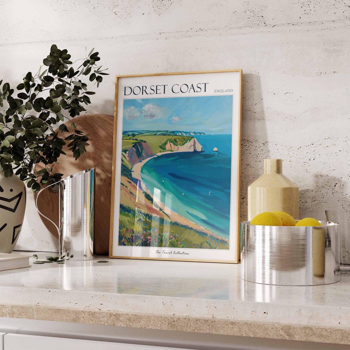 Dorset Coast England Curving Bay Cliffs Wildflower Travel Poster - Image 3