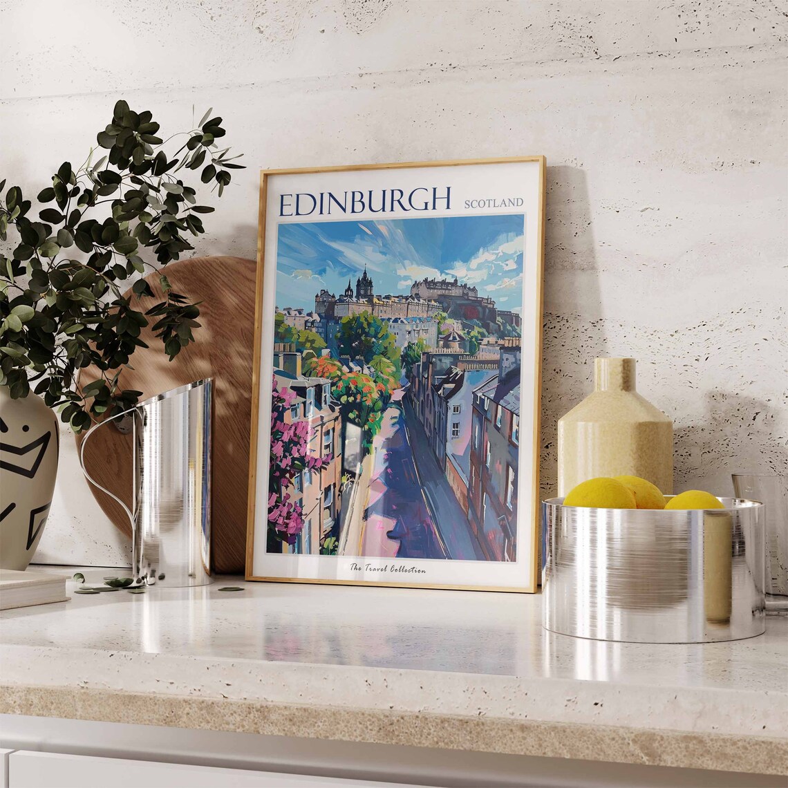 Edinburgh Scotland Castle City Street Blossom Sunny Day Travel Poster - Image 3