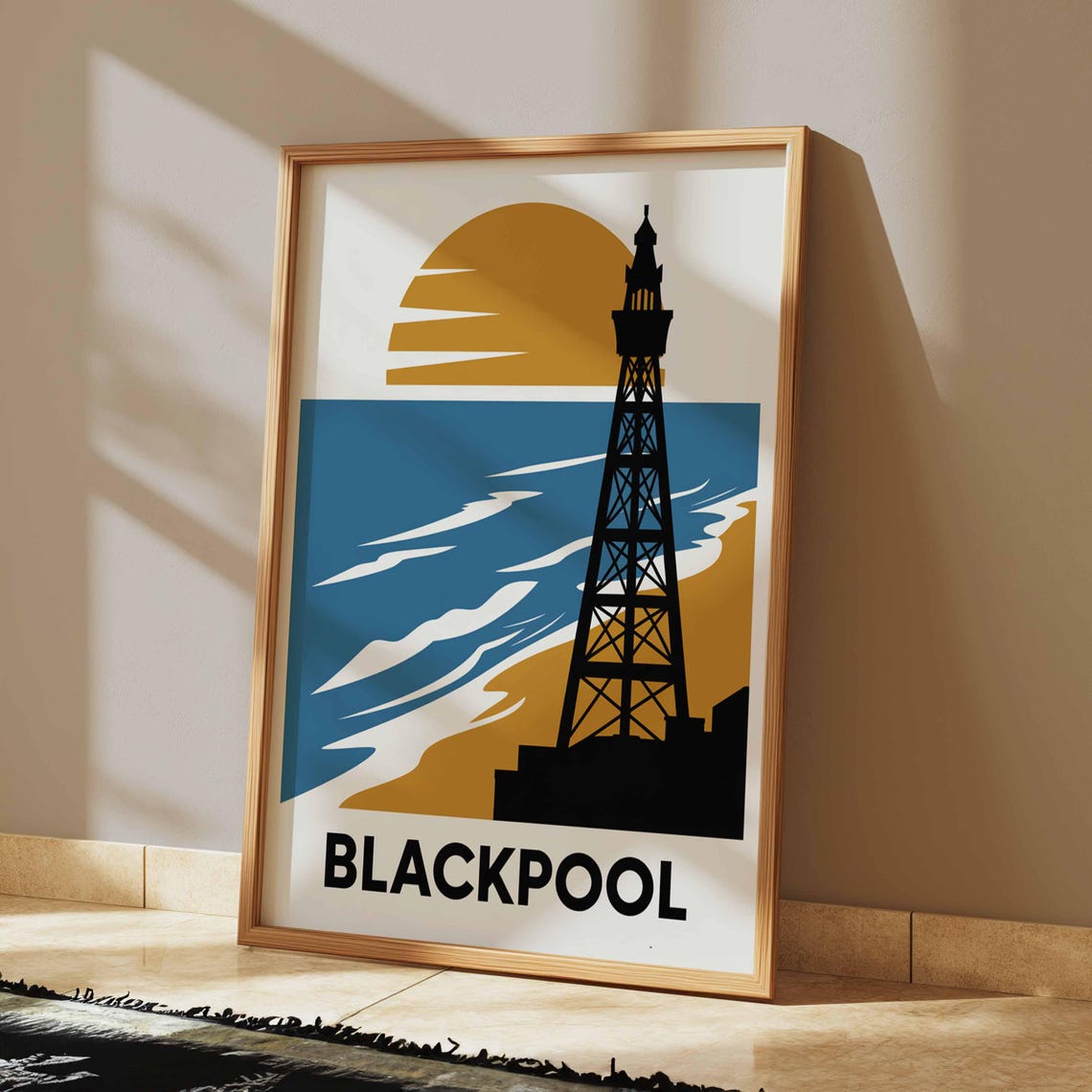 Blackpool Tower Silhouette at Sunset Graphic Seaside Art Poster - Image 2