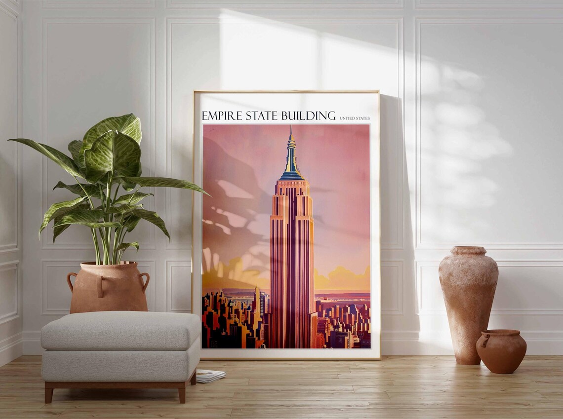 Empire State Building Pink Sunset Sky New York Landmark Art Poster - Image 2