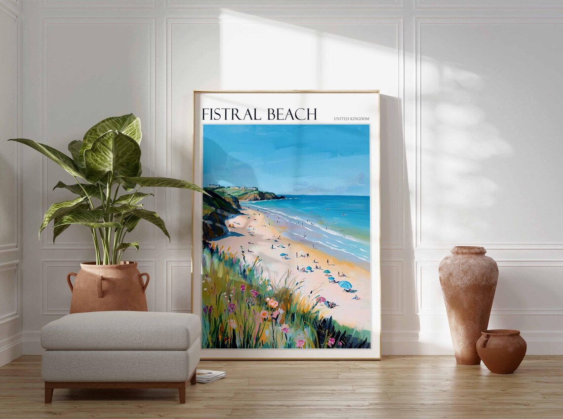 Fistral Beach United Kingdom Wildflower Dunes Ocean View Poster - Image 3