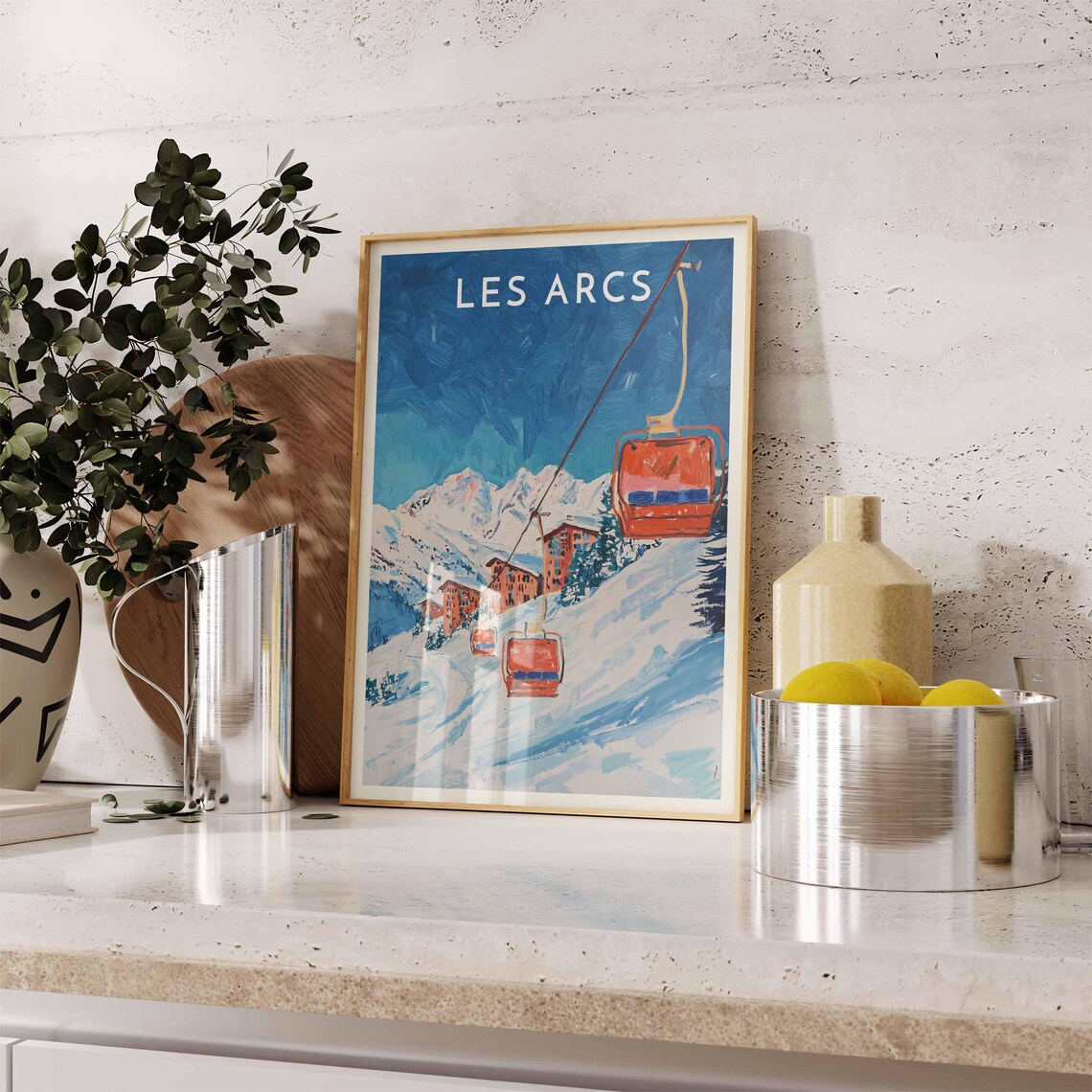 Les Arcs France Vintage Red Gondola Mountain Ski Resort Poster - Image 2