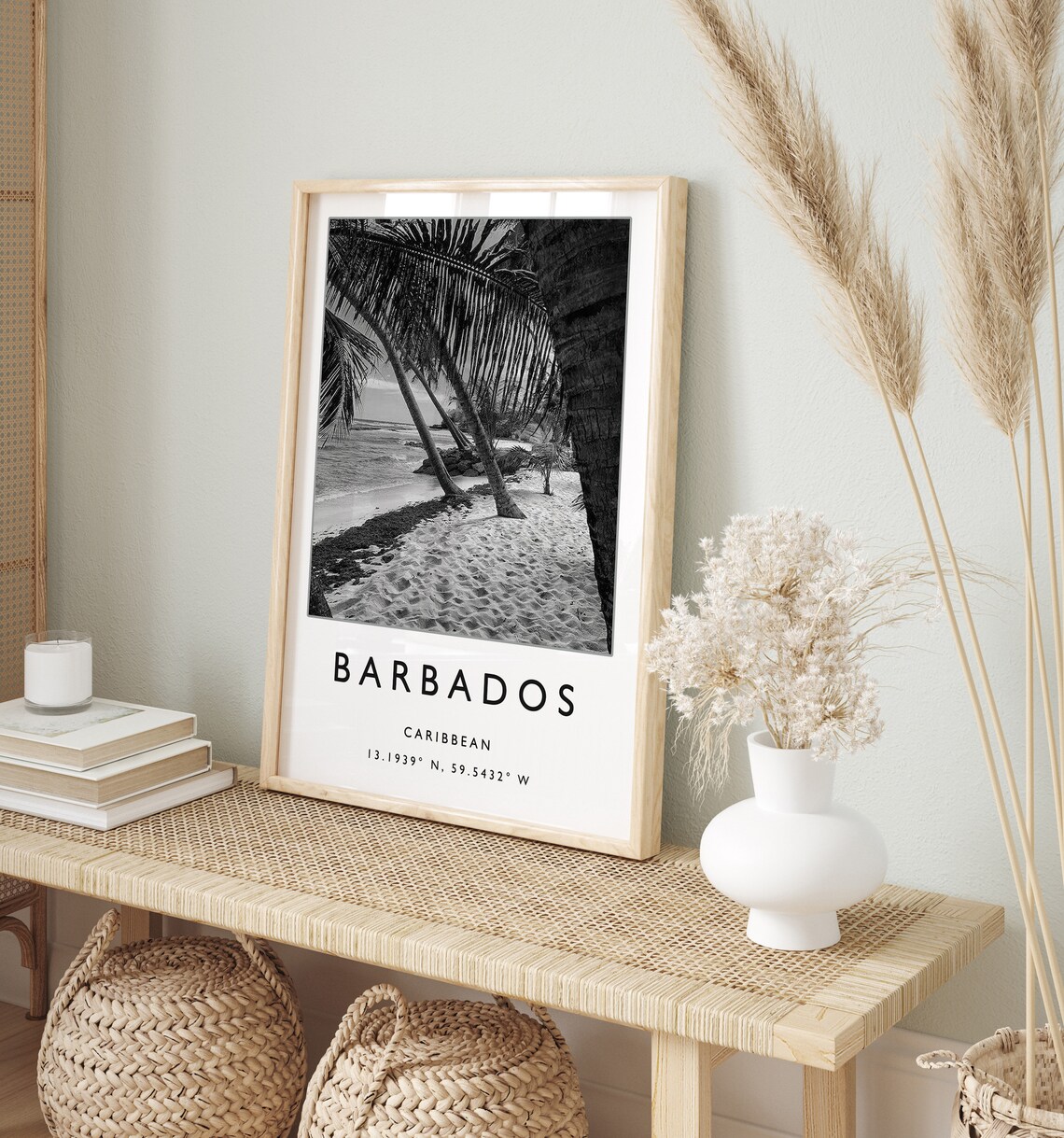 Barbados Travel Poster, Caribbean Black White Art - Image 2