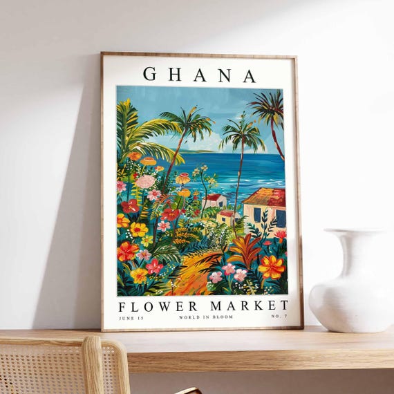 Ghana Flower Market Poster Print Ghanaian Floral Wall Art Decor Botanical Africa Travel