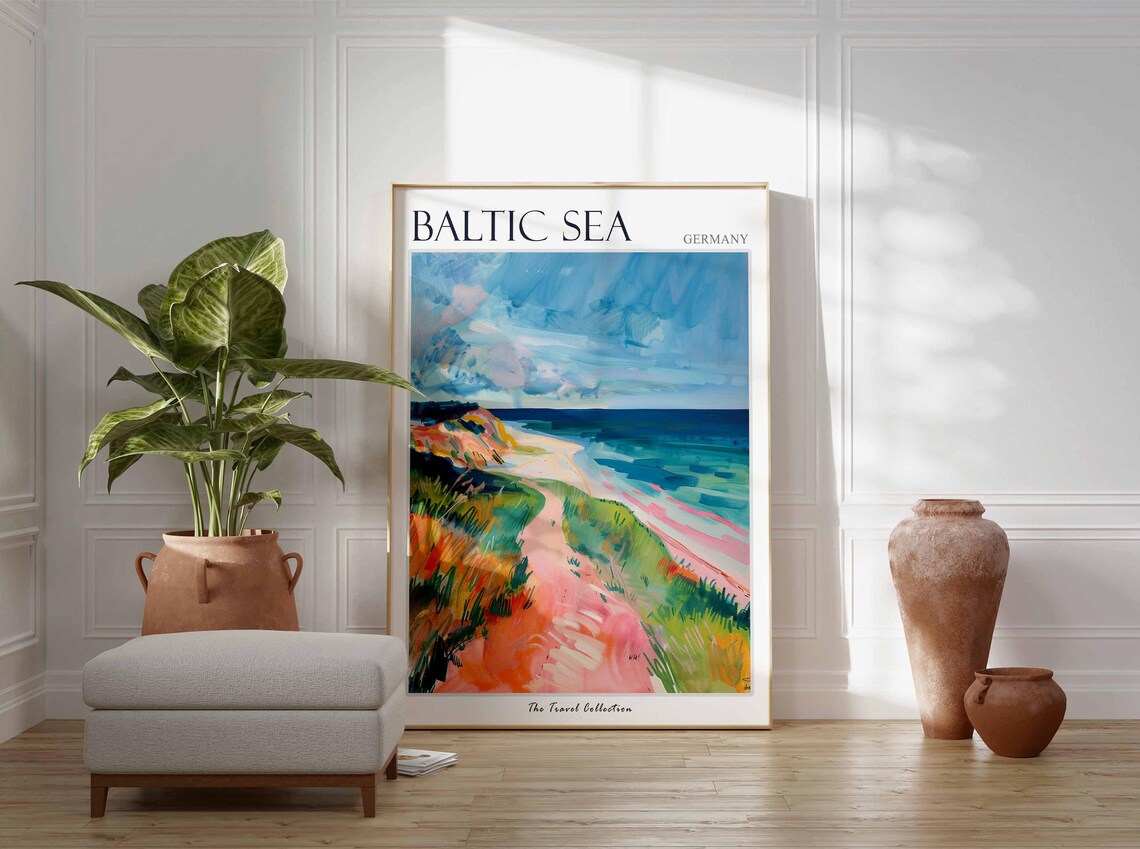 Baltic Sea Germany Coastal Dunes Beach Path Painting Travel Poster - Image 2
