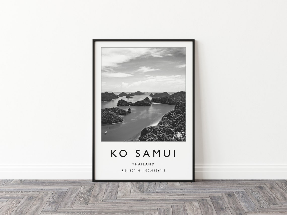 Ko Samui Thailand Black and White Island Seascape Coordinates Poster - Image 3