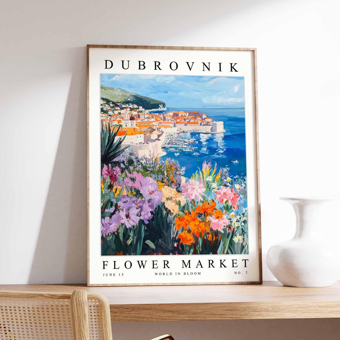 Dubrovnik Flower Market Panoramic Harbor Pink Poppy Bloom Poster