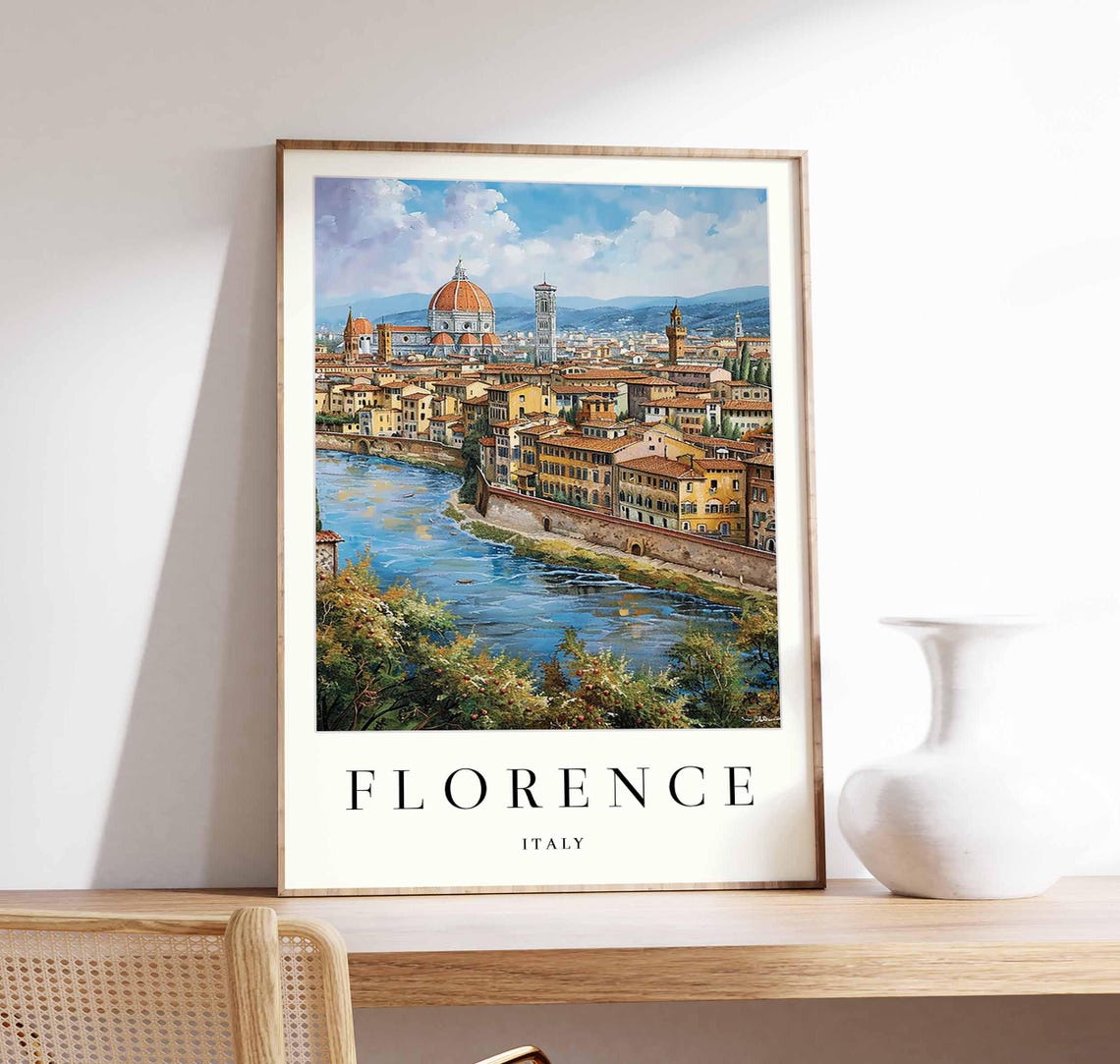 Florence Italy Arno River With Duomo Cathedral View Art Poster
