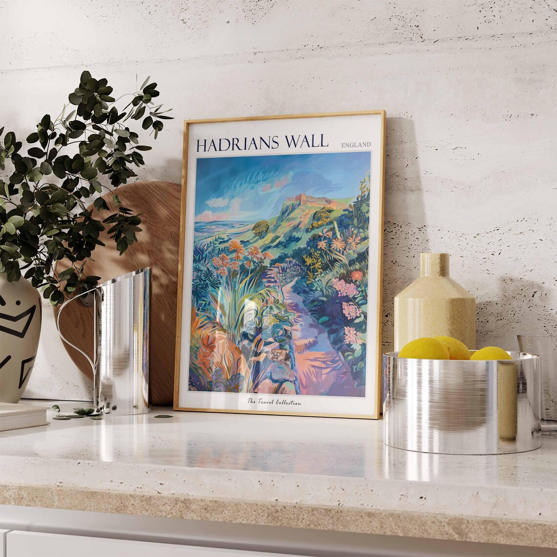 Hadrians Wall England Wildflower Path Travel Poster Hillside Fort Art - Image 3