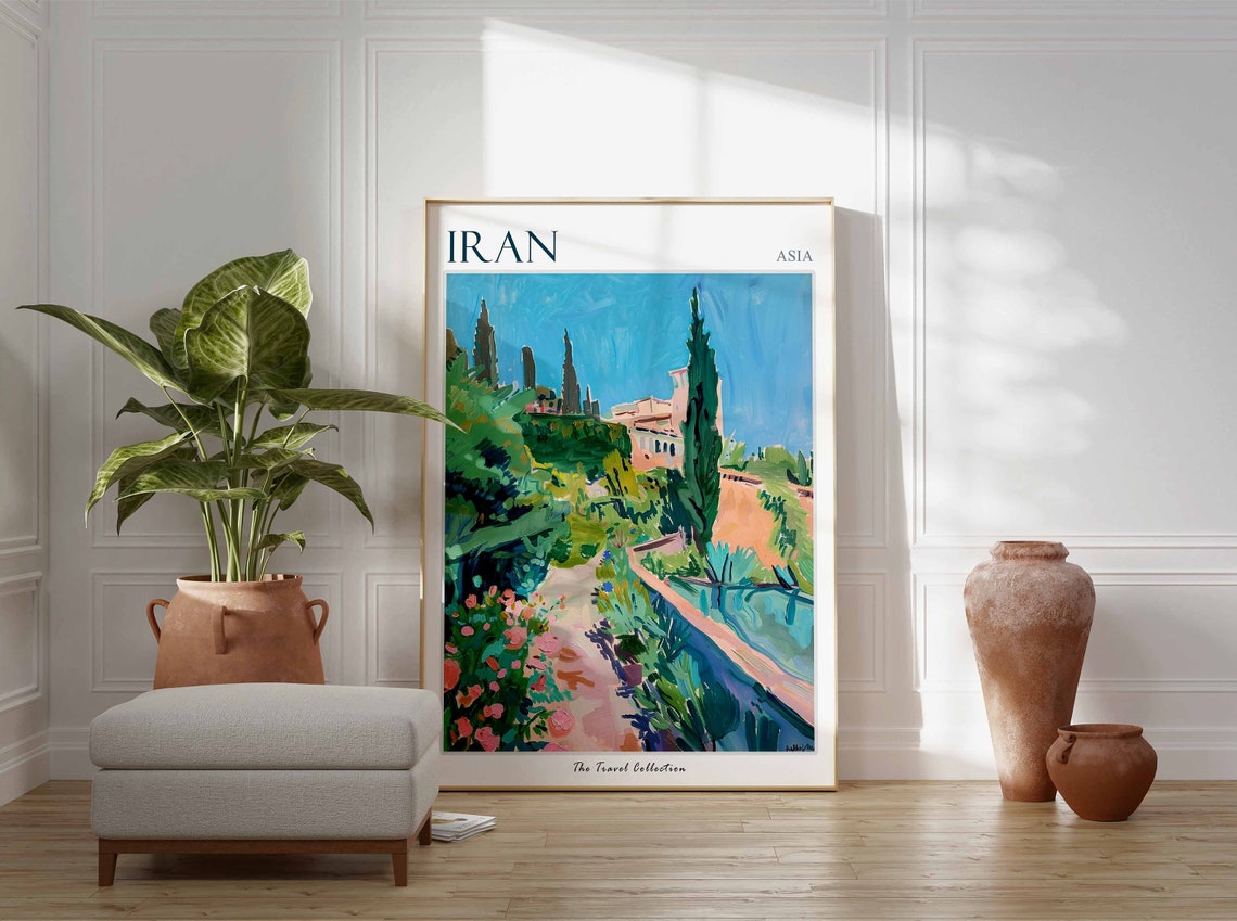 Iran Persian Palace Gardens With Tall Cypress Trees Art Poster - Image 2