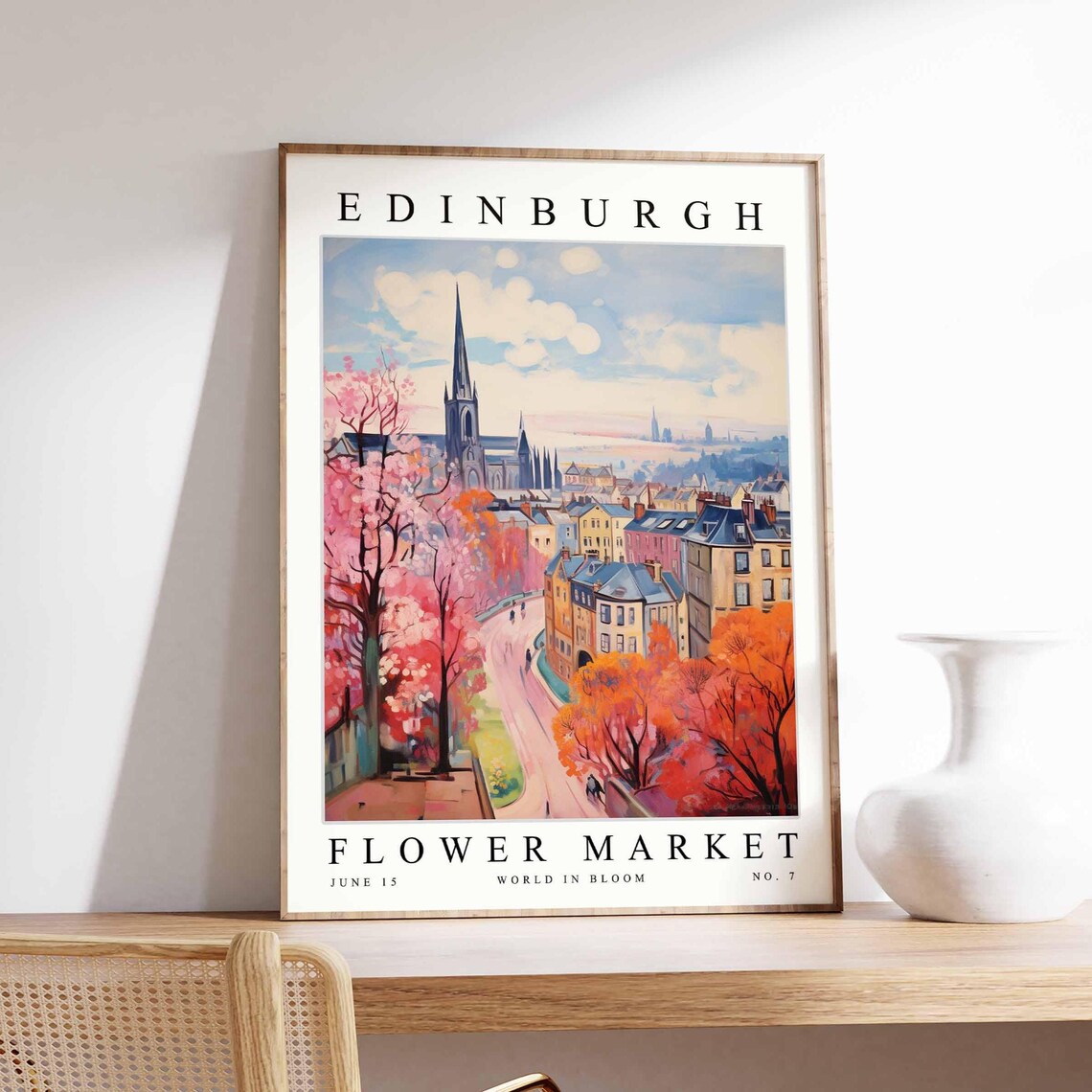 Edinburgh Flower Market Castle View Poppy Cosmos Garden Poster