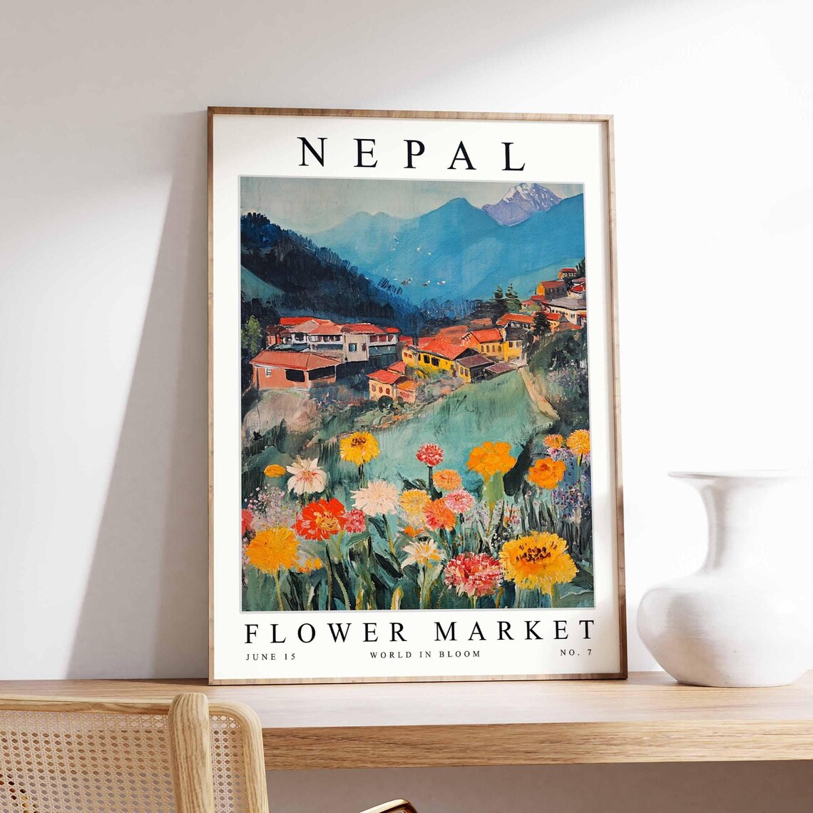 Nepal Flower Market Village Rooftops Temple Garden Bloom Poster