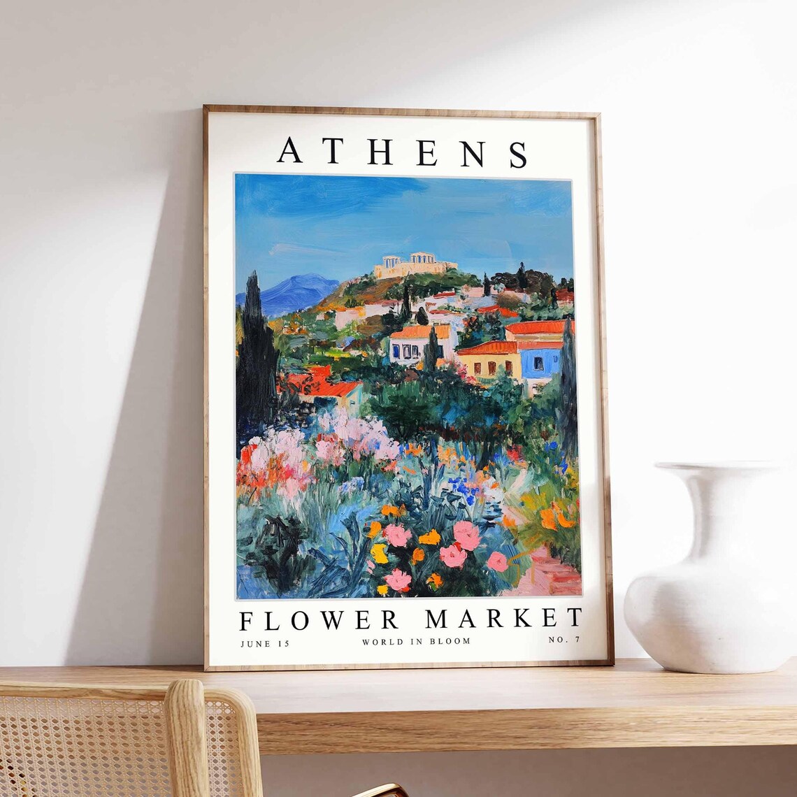 Athens Flower Market Acropolis Impressionist Wildflower Hills Poster
