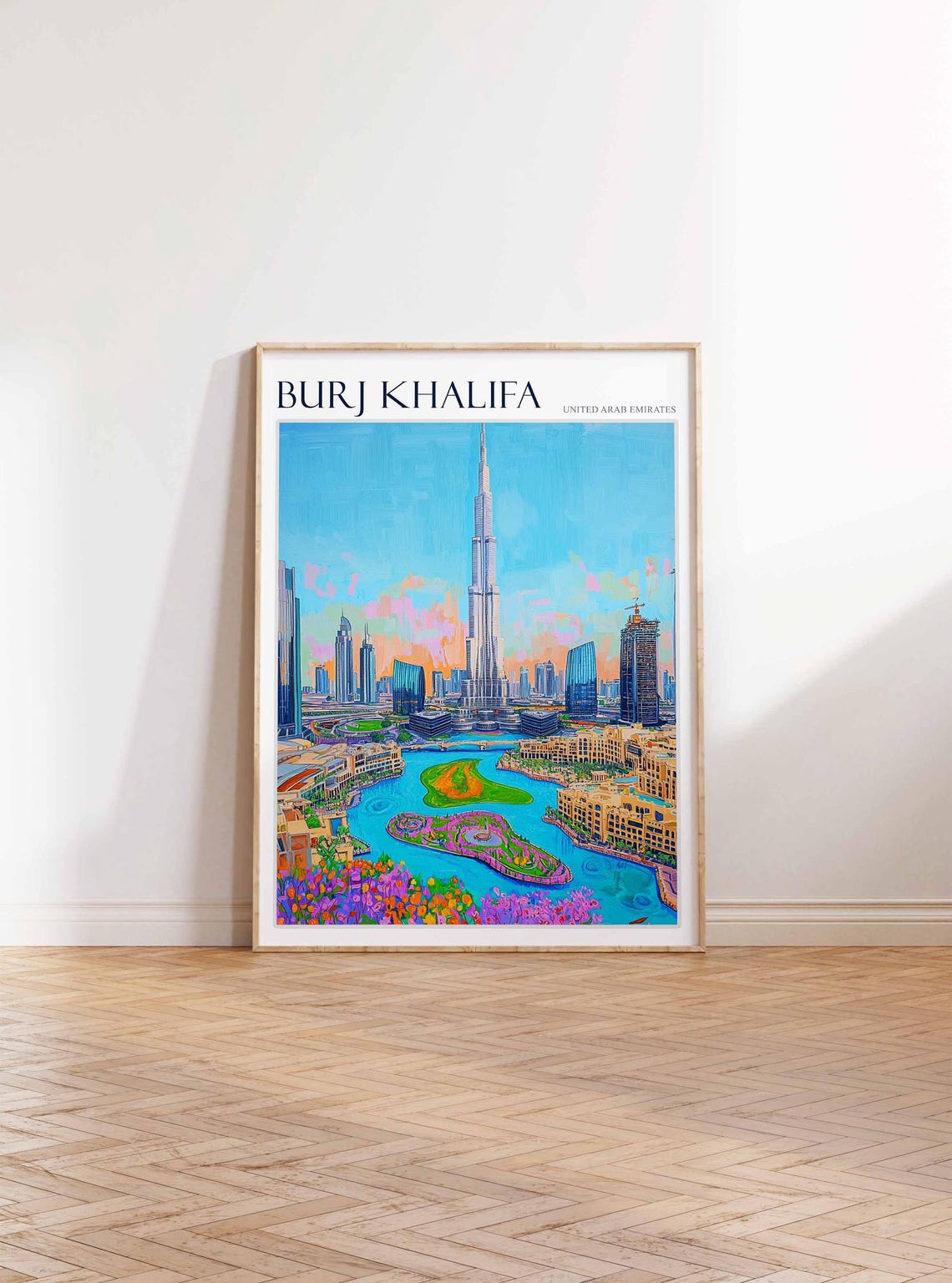 Burj Khalifa Dubai Skyline Fountain Lake Flower Garden Poster - Image 3