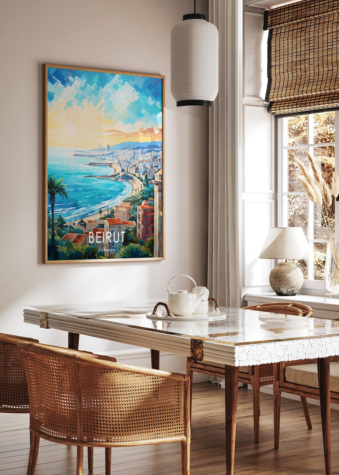 Beirut Lebanon Coastal City Bay Colorful Painting Travel Poster - Image 2