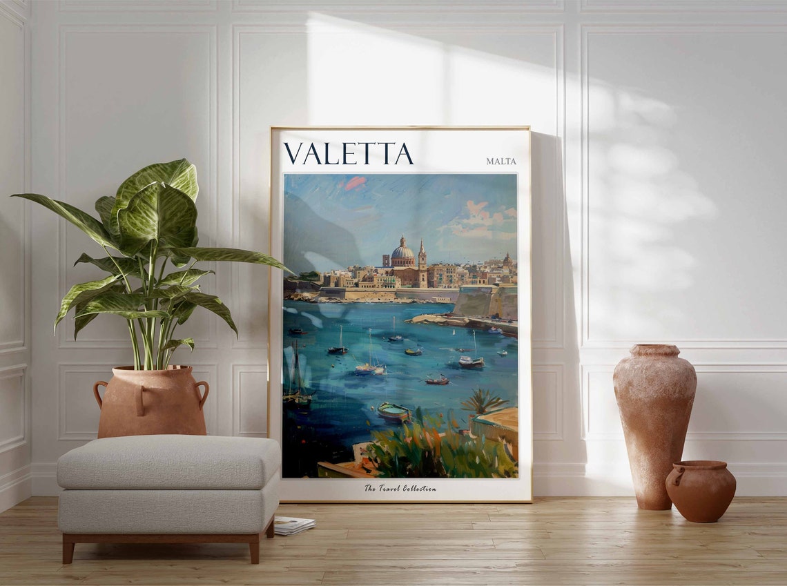 Valetta Malta Grand Harbor Cityscape Painting Collection Poster - Image 3