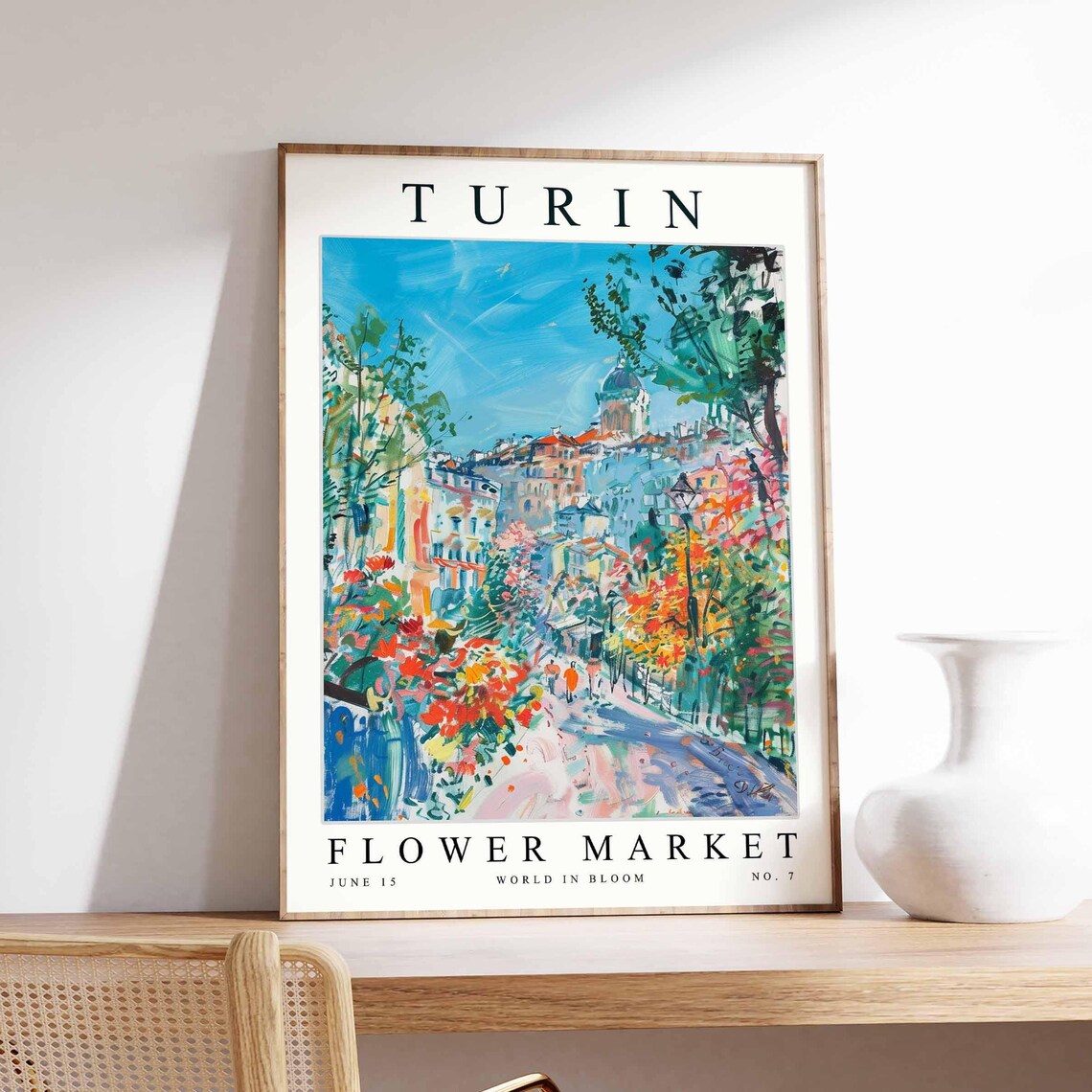 Turin Flower Market Colorful Street Scene Impressionist Blooms Poster